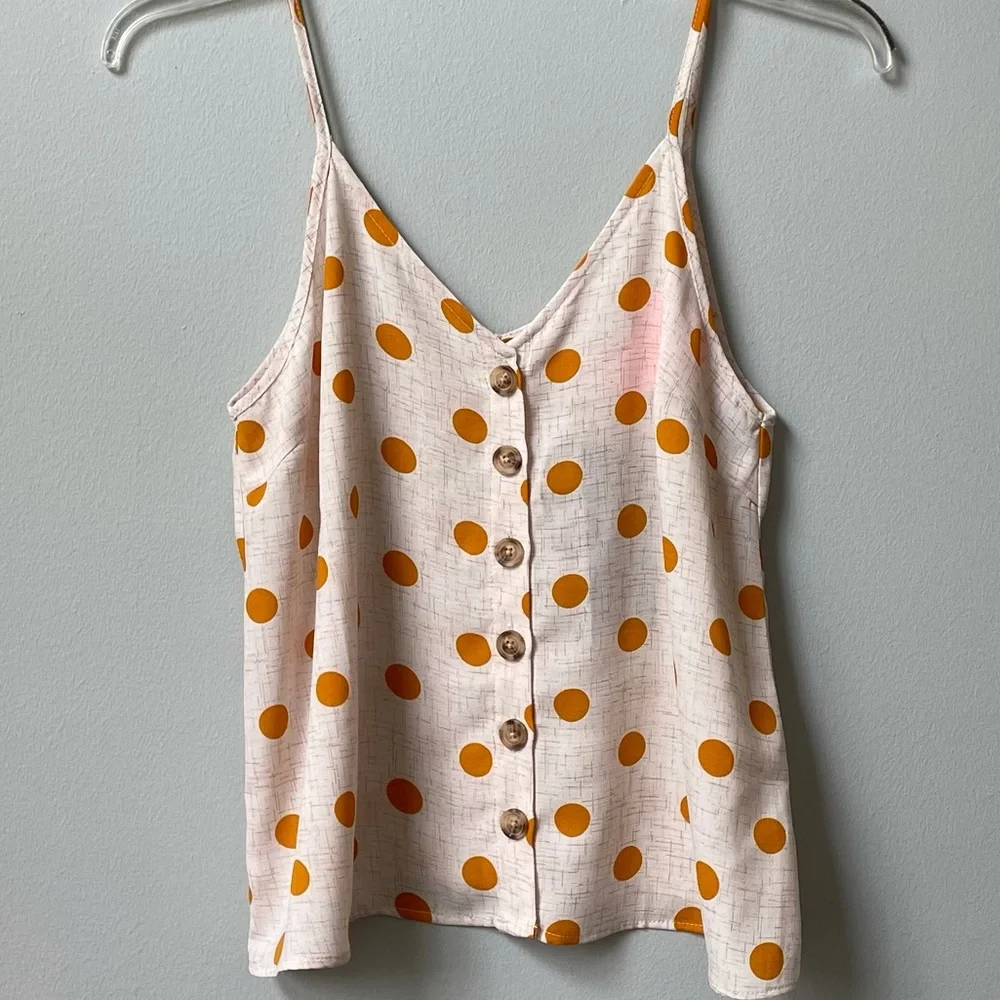 Paper Crane NWT Beige and mustard polka dot Cami-style top. Size M - Picture 1 of 8